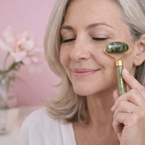 Massageador Facial Rolo Pedra Natural Jade Aromá