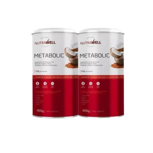 Kit 2x Metabolic Nutrawell, Termogênico Natural Cacau Belga
