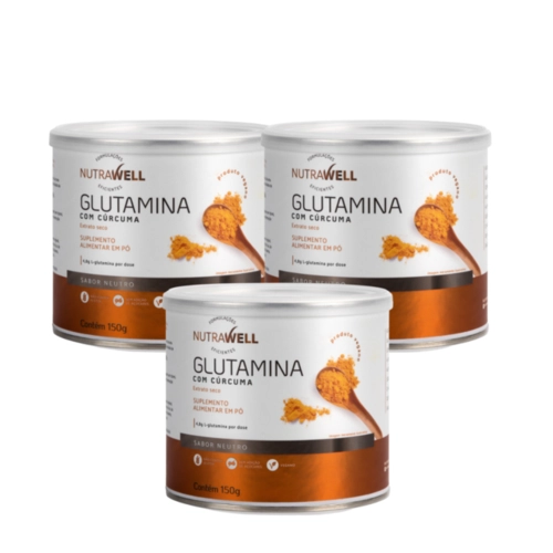 Kit 3x Glutamina Nutrawel Com Cúrcuma 150g