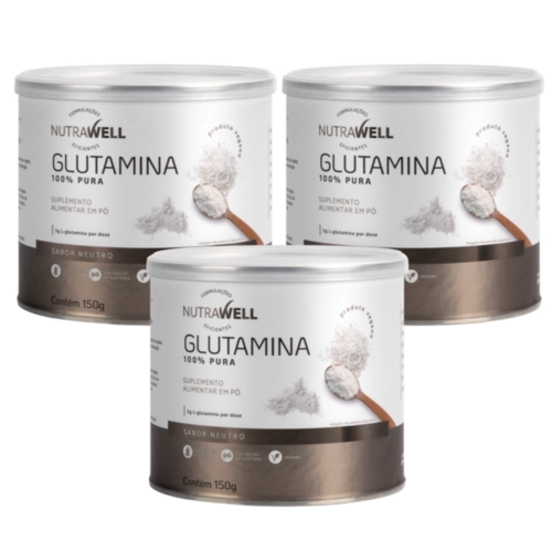 Kit 3x Glutamina Pura 150g Em Pó Nutrawell
