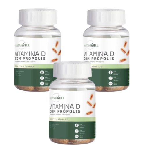 Kit 3x Vitamina D Nutrawell, D3 2000ui Própolis Verde