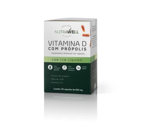 Vitamina D Nutrawell, D3 2000ui Própolis Verde, 30 Capsulas