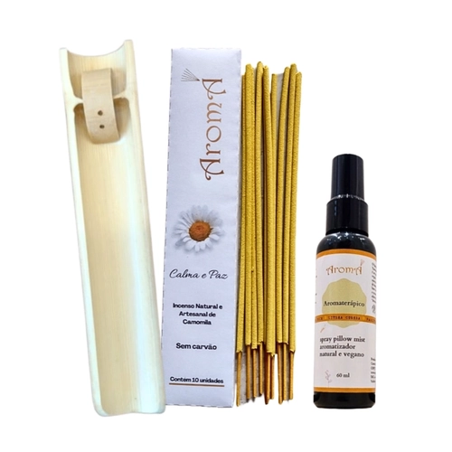 Kit Zen Aromá : Pillow Mist + Incensário + 10 Incensos Naturais
