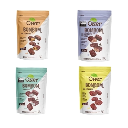 Bombom Oner Zero Adição de Açucar Vegano C/ 4 Sabores de 50 gr