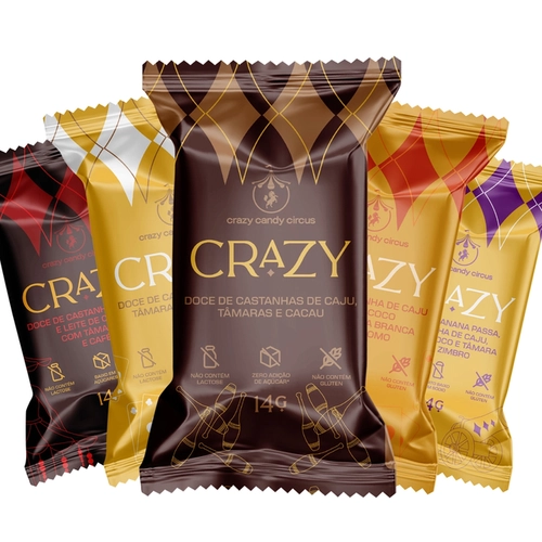 Kit Doces Crazy Esquente o Clima 5 un. 14g (Cacau,Café, Banana c/zimbro, cardamomo com uva passa, cardamomo com tamara)