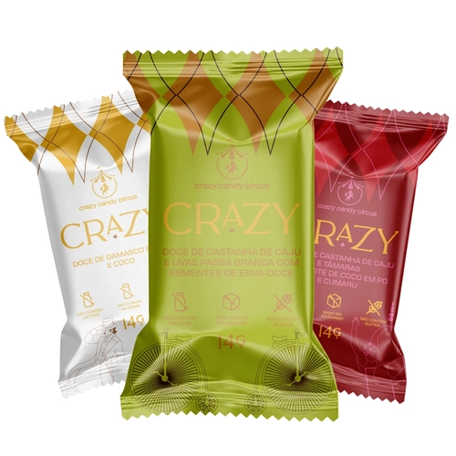 Kit Doces Crazy Relaxe 3 un. 14g (Erva-doce ZERO 14g, Ameixa & Coco 14 g, Cumaru 14g).