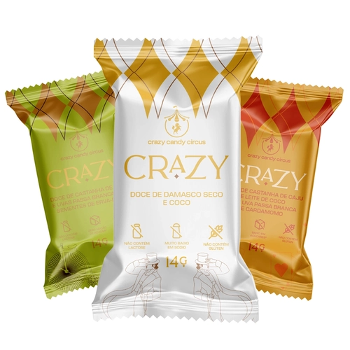 Kit Doces Crazy Sem Tâmaras 3 un. 14g (Erva-doce ZERO 14g, Damasco e Coco 14g,Cardamomo 14g).