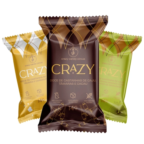 Kit Doces Crazy ZERO 3 un. 14g (Erva-doce ZERO 14g, Cardamomo c/ Tamara 14g, Crazy Cacau 14g).
