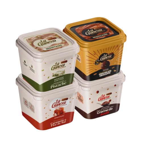 Kit Degustação 0,600kg com 4 pastas de 0,150kg - 1 Chocrante, 1 Pistache, 1 Caramelo e 1 Creme de Avelã