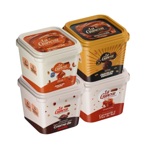Kit Degustação 0,600kg com 4 pastas de 0,150kg - 1 Caramelo, 1 Creme de Avelã, 1 Chocrante e 1 Doce de Leite