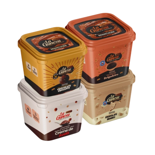 Kit Degustação 0,600kg com 4 pastas de 0,150kg - 1 Creme de Avelã, 1 Brigadeiro, 1 Chocrante e 1 Chocolate Branco