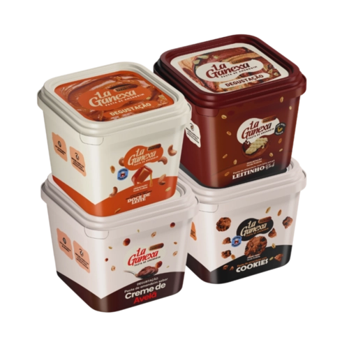 Kit Degustação 0,600kg com 4 pastas de 0,150kg - 1 Leitinho Black, 1 Creme de Avelã, 1 Cookies e 1 Doce de Leite