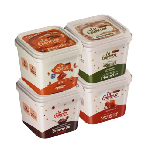 Kit Degustação 0,600kg com 4 pastas de 0,150kg - 1 Pistache, 1 Caramelo, 1 Creme e 1 Doce de Leite