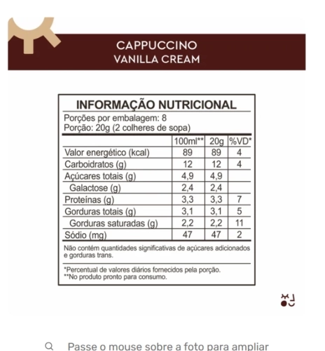 Cappuccino Vanilla Cream - Sache Dose Única